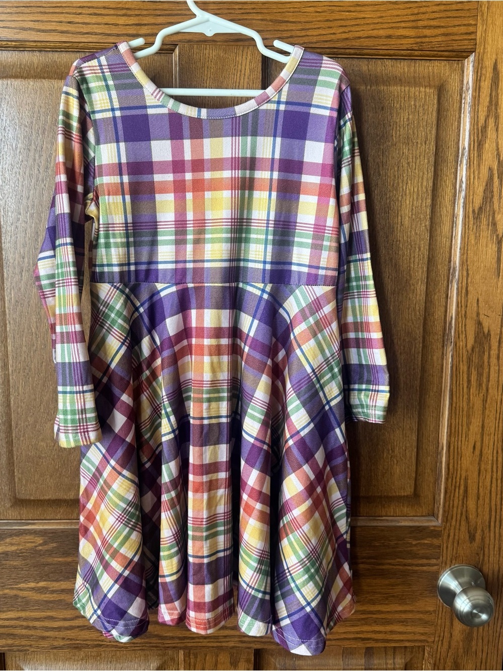 Girls' Purple Plaid Long-Sleeve Twirl Dress